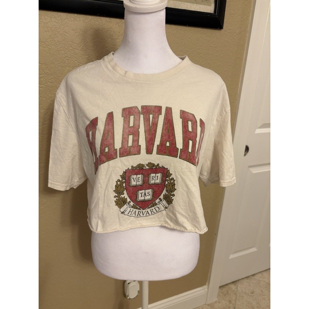 Women's Harvard University Boston Law School Cropped Off White Tee, Large